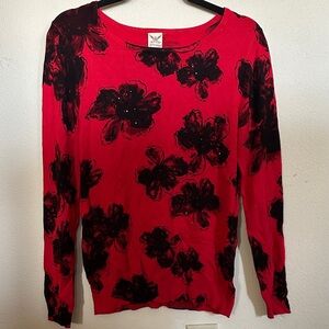 Faded Glory Red and Black Floral Sweatshirt